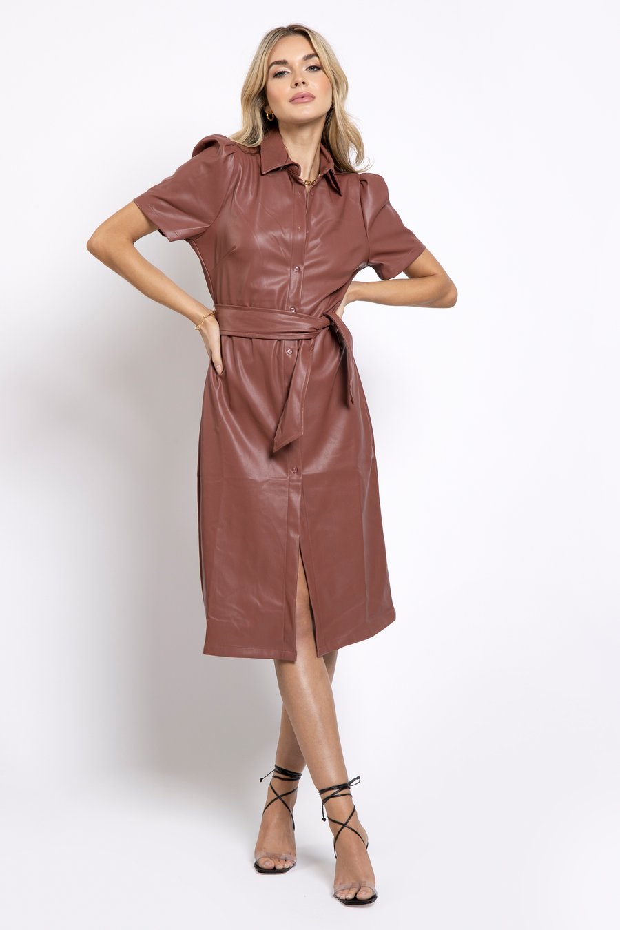 Copper Vegan Leather Morgan Midi Dress Medium